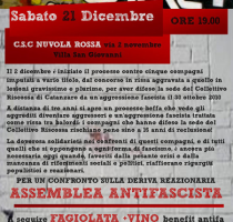 Sabato 21 dicembre @l Nuvola Rossa Cena Benefit Antifa